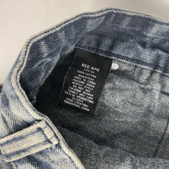 Red Ape 2017 Distressed Mens Jeans Pockets Zippers Acid Wash 34x31 - Picture 5 of 11